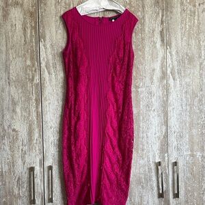 Tadashi Shoji Fuchsia Lace-Trim Midi Sheath Dress